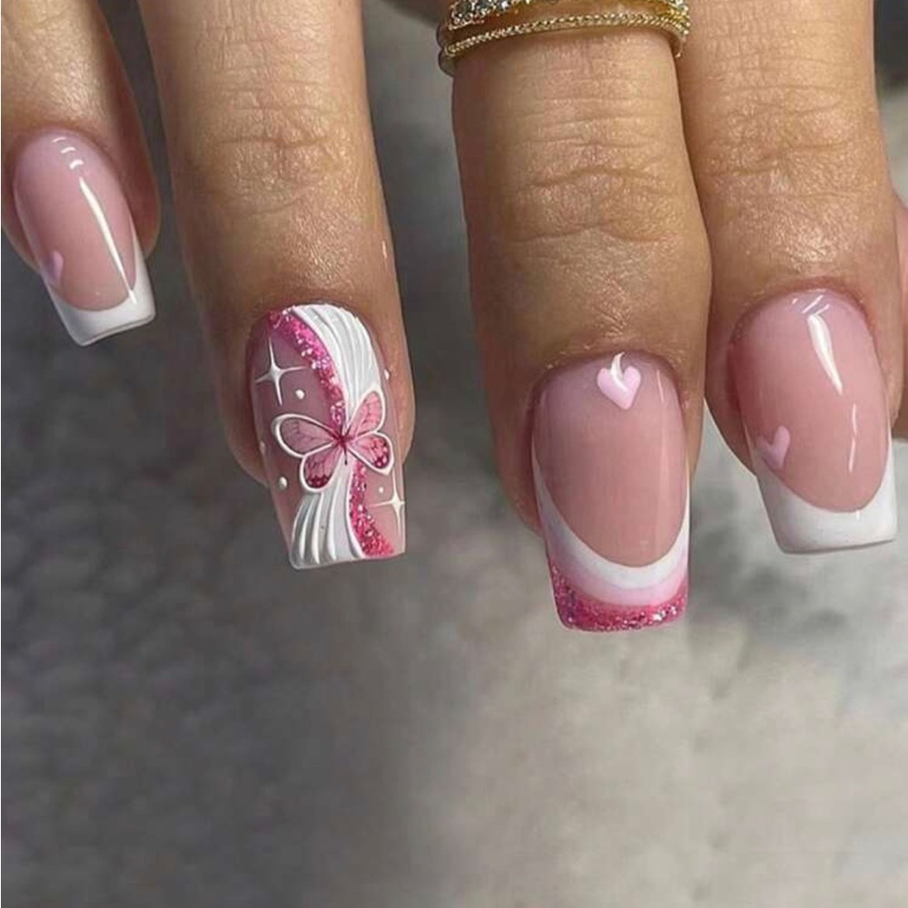 Pink print press on nails